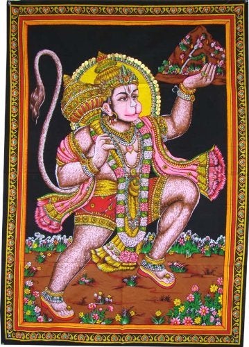 Huge Cotton Fabric Lord Hanuman Tapestry 43" X 30"