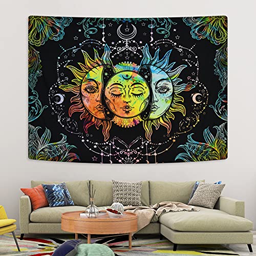 Colorful Sun and Moon Wall Moon and Stars Psychedelic Mandala Tapestry