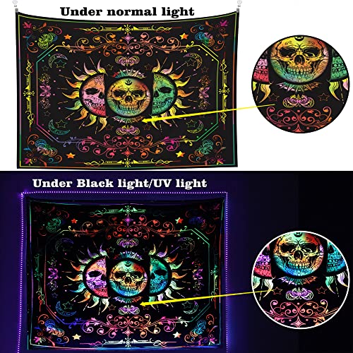 Backlight Trippy Space Astronaut -Skull Sun & Moon Tapestry UV Reactive 60x51 Inch