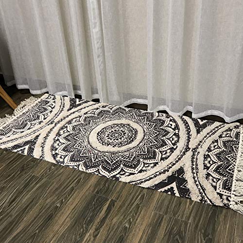 Boho Mandala Runner & Area Rug, Black and Cream