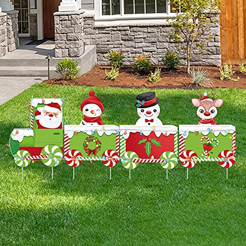 62" Large Christmas Train Yard Stakes with String Lights