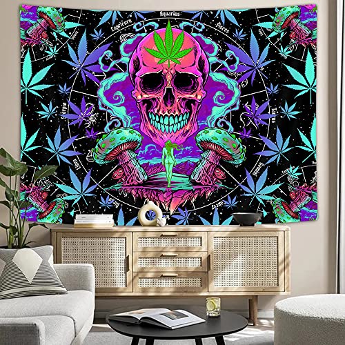 Trippy Skull Leaf Tapestry Wall Decoration