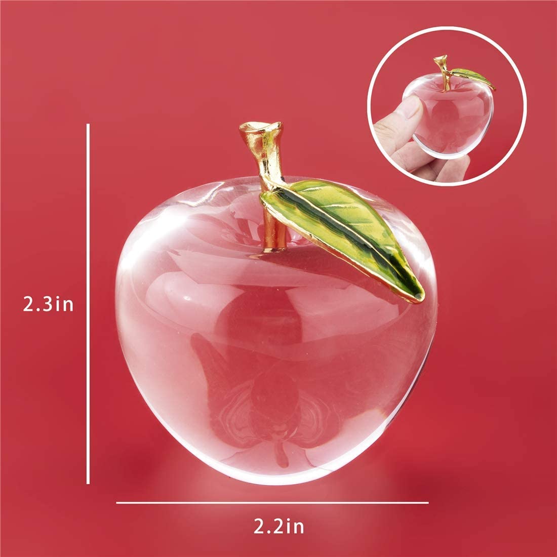 Unique Crystal Apple Figurine Paperweight,Art Glass for Home Decor (Clear)