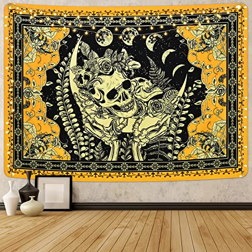 Skull Floral Skeleton Tapestry Tarot Moon Phase Wall Decor