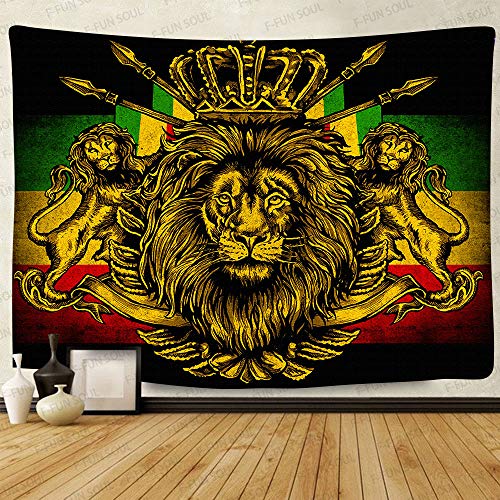 Lion Crown Flag Hippie Rasta Rastafarian Tapestry