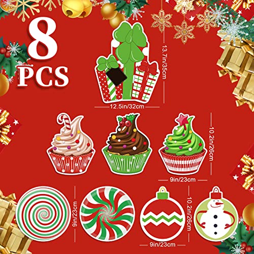 8Pcs Christmas Yard Sign w/ 16Pcs Stakes Cupcake Candy Lawn Sign