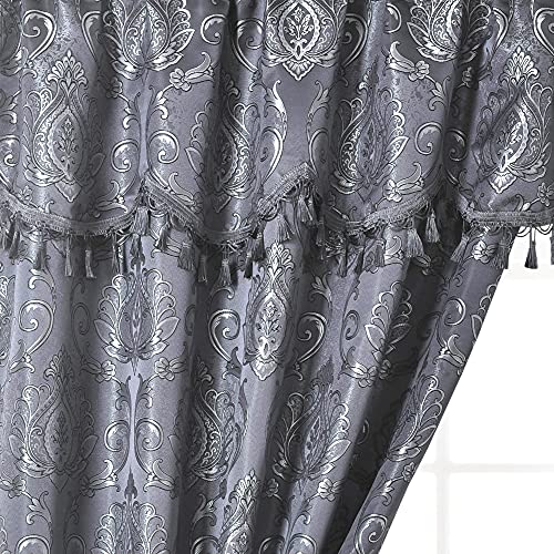 Simple Classic Window Curtain Panel Drape w/ Attached Wave Valance 2pcs Set  54x84"