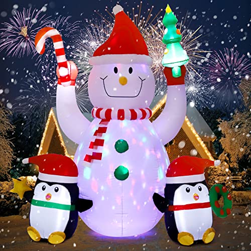 7Ft Christmas Inflatables Snowman & Penguins w/ Hand Ornaments