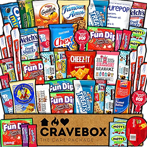 CraveBox Care Package (45 Count) Snacks Food Cookies Granola Bar Chips Candy Ultimate Variety Gift Box Pack