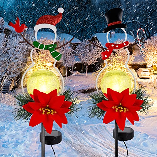 2 Pack 31" Solar Lighted Metal Snowman Stakes w/ Twinkle Led Glass Balls