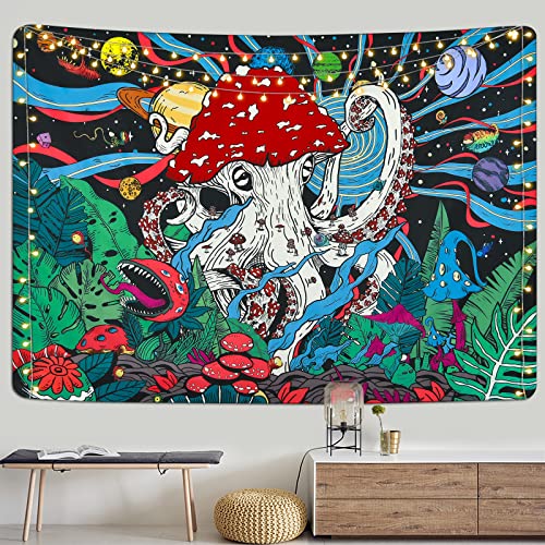 Trippy Mushroom Psychedelic Planets Fantasy Plants Monster Octopus Space Galaxy Tapestry