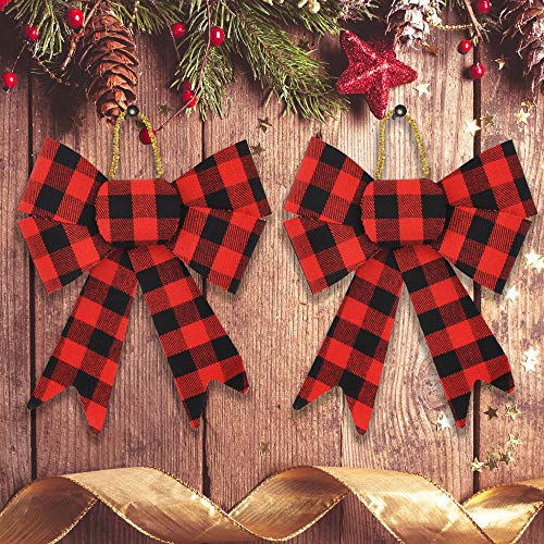 18 Loop Red & Black Buffalo Plaid Flannel Christmas Tree Bows for Holiday Decoration