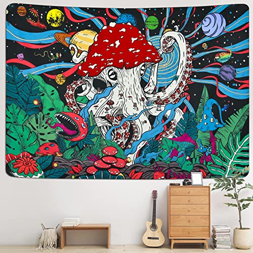 Trippy Mushroom Psychedelic Planets Fantasy Plants Monster Octopus Space Galaxy Tapestry