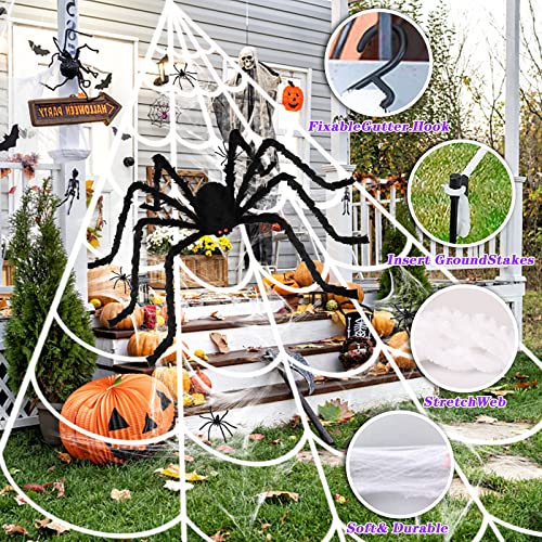 200" Lighted Huge Triangular Spider Web w/ 79" Giant Spider  Halloween Decoration