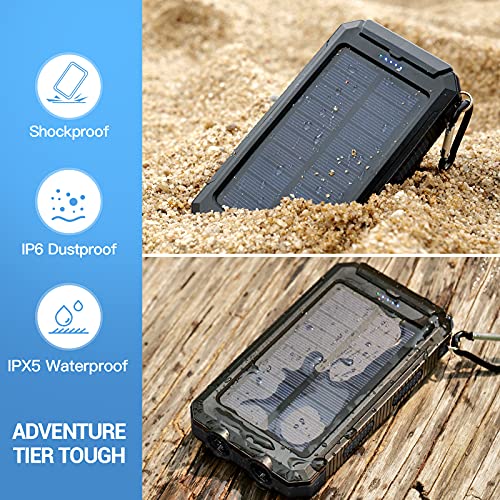 20000mAh Solar Power Bank Charger  2 Led Flashlight & 2 USB Output Ports-Black