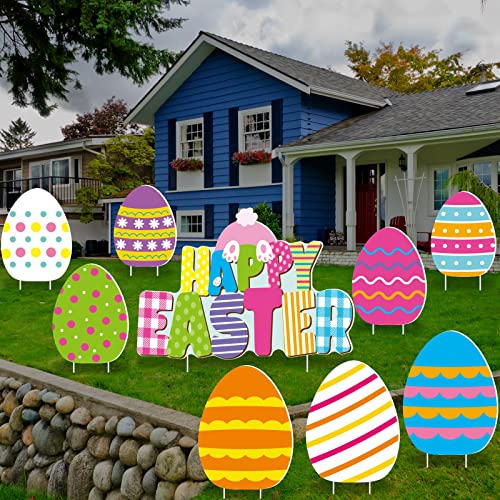 9 Pcs Happy Easter Yard Sign  Outdoor Decorations - Waterproof