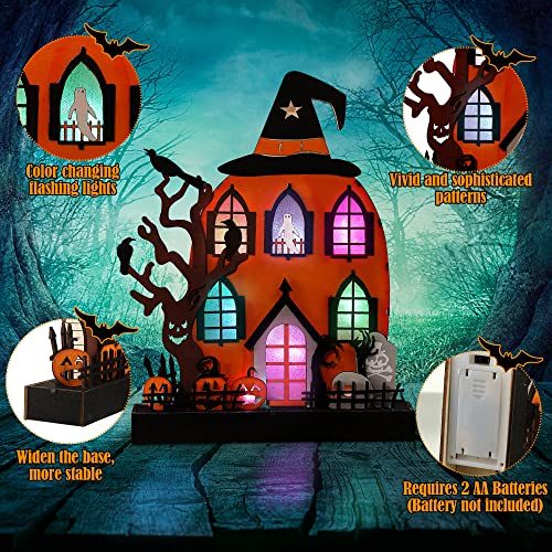 10.8 x 8.3 Inch Lighted Pumpkin Haunted House Halloween Decoration