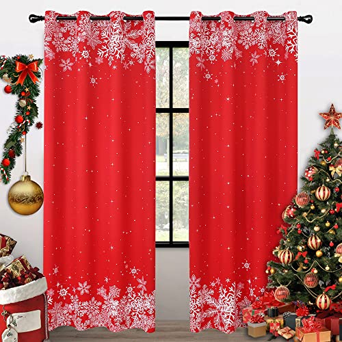 Snowflake Print Thermal Insulated Christmas Curtains