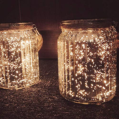 2 Pack,20 LED Solar Mercury Glass Mason Jar Hanging  Christmas Lights