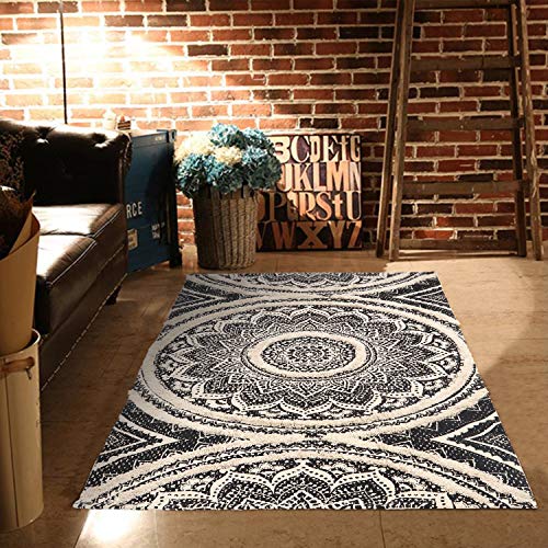 Boho Mandala Runner & Area Rug, Black and Cream