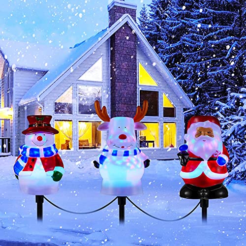 3 in 1 LED Plug In Landscape Path Lights for Holiday Decoration, Snowman Santa Reindeer