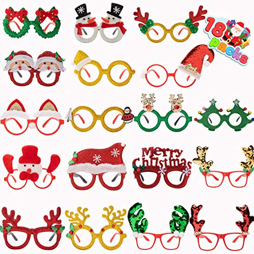 Pack of 18 Christmas Glasses Glitter Frame Assorted Styles (One Size Fits All)