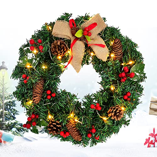 16in Christmas Wreath Front Door Decoration Pre-Lit