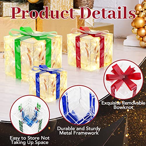 Set of 3  Christmas Decorations Lighted Gift Boxes