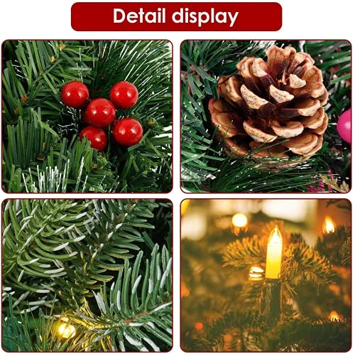 18 inch Prelit Christmas Wreath with Lights, Winter Snowflake Hanging Decoration