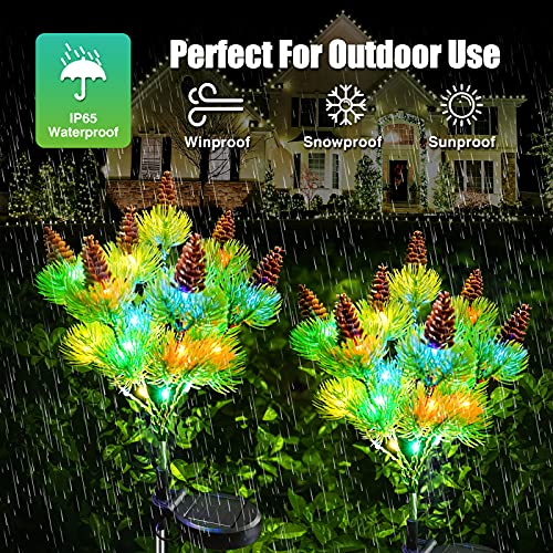 Upgraded 4 Pack Solar Powered Pine Cone Flowers Design Solar Lights Outdoor Garden Decorative