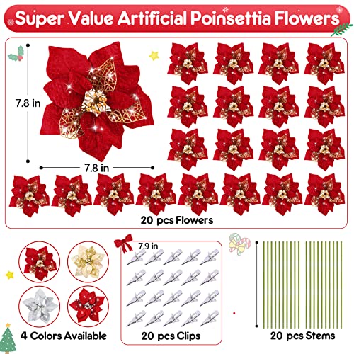 20 Packs Poinsettia Artificial Flowers for Christmas Tree Decoration