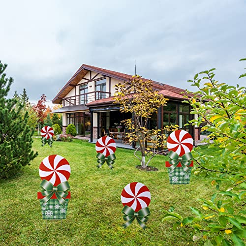 2 Packs Christmas Yard Signs, Peppermint Christmas Decorations w/ Candy, Bows, Stakes, Lights