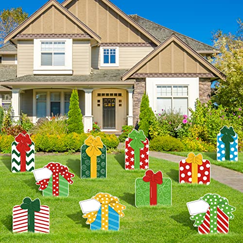 10Pcs Christmas Gifts Yard Sign Decoration w/ 20Pcs Stakes