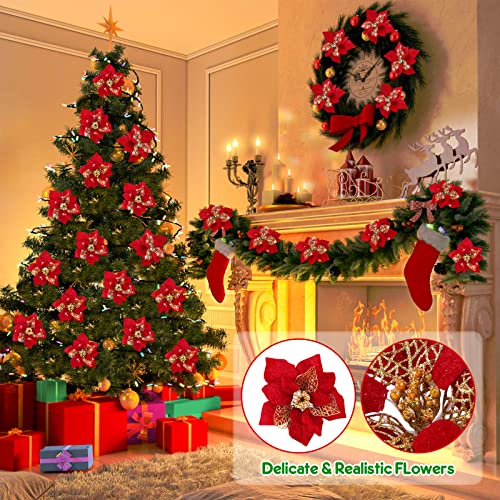 20 Packs Poinsettia Artificial Flowers for Christmas Tree Decoration