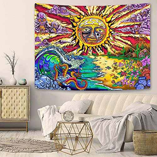 Trippy Burning Sun Tapestry Hippie Sublime Ocean Wave Wall Decor