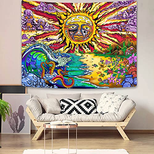 Trippy Burning Sun Tapestry Hippie Sublime Ocean Wave Wall Decor