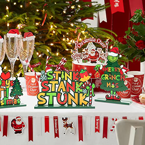 3 Pcs Green Grinch Christmas Monster Wooden Table Decorations