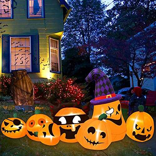 7 Ft Long Halloween  Pumpkin Family Inflatable w/ Built in LED Lights