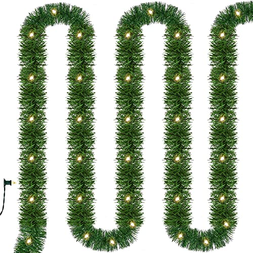 15FT Green Lighted Garland for Christmas Decorations