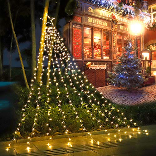 Christmas Star String Lights 317 LED  Waterproof String Lights with Star Topper, 8 Lighting Modes Waterfall Lights for Tree Decor