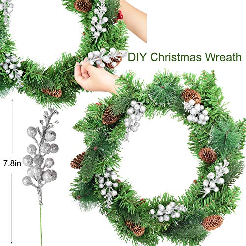 14 Pack Christmas Glitter Berries Stems- 7.8Inch