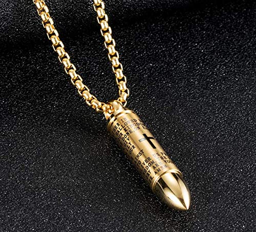 Gold Lord's Prayer Cross Bullet Pendant Stainless Steel Necklace for Men