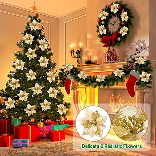 20 Packs Poinsettia Artificial Flowers for Christmas Tree Decoration