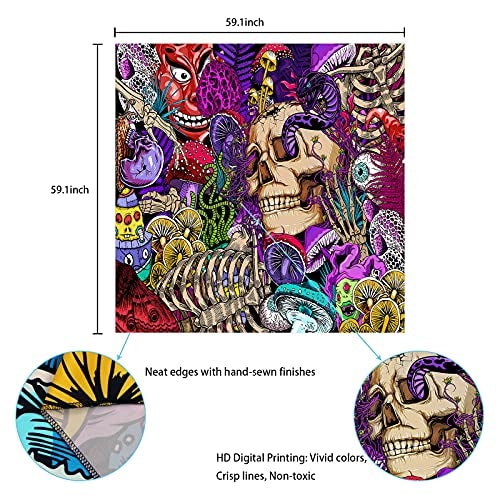 Skull Tapestry Trippy Mushroom Psychedelic Aesthetic Tapestry