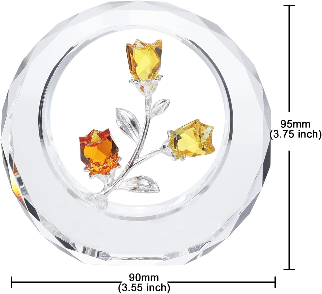 Crystal Tulips Flower Figurines with a Outer Circular Ring for Home Decoration(Yellow)