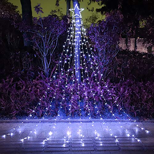 Christmas Star String Lights 317 LED  Waterproof String Lights with Star Topper, 8 Lighting Modes Waterfall Lights for Tree Decor