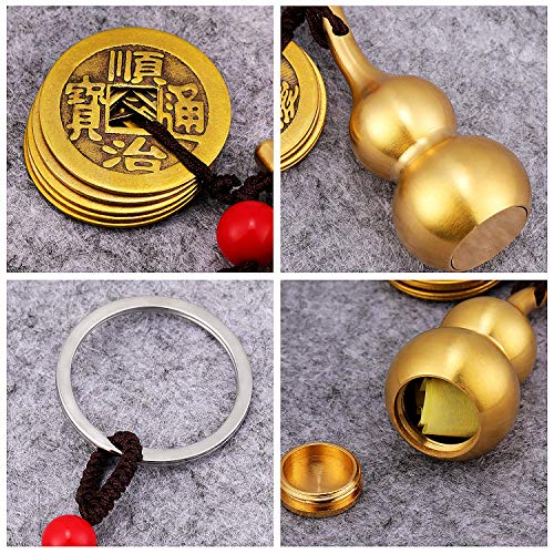 3 Pieces Chinese Gourd Brass Wu Lou Keychains Feng Shui Coins for Good Luck