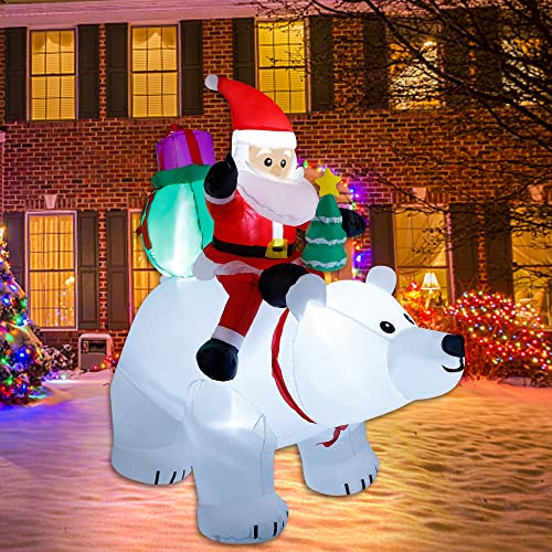 6 Ft Santa Claus with Polar Bear and Christmas Tree Build-in LED Lights Blow up Inflatables