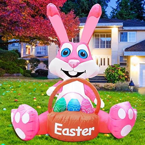 3.5 Foot Inflatables Bunny Easter Decorations w/  Led Lighted Tether Stakes