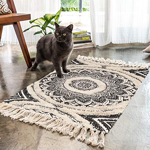 Boho Mandala Runner & Area Rug, Black and Cream